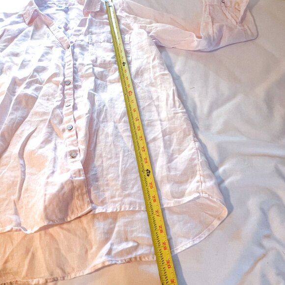 Sigrid Olsen pure linen split neck button front shirt Pale Pastel Pink Medium - Picture 6 of 8